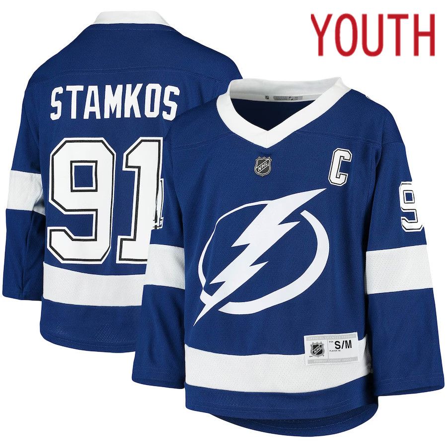 Youth Tampa Bay Lightning #91 Steven Stamkos Blue Home Replica Player NHL Jersey